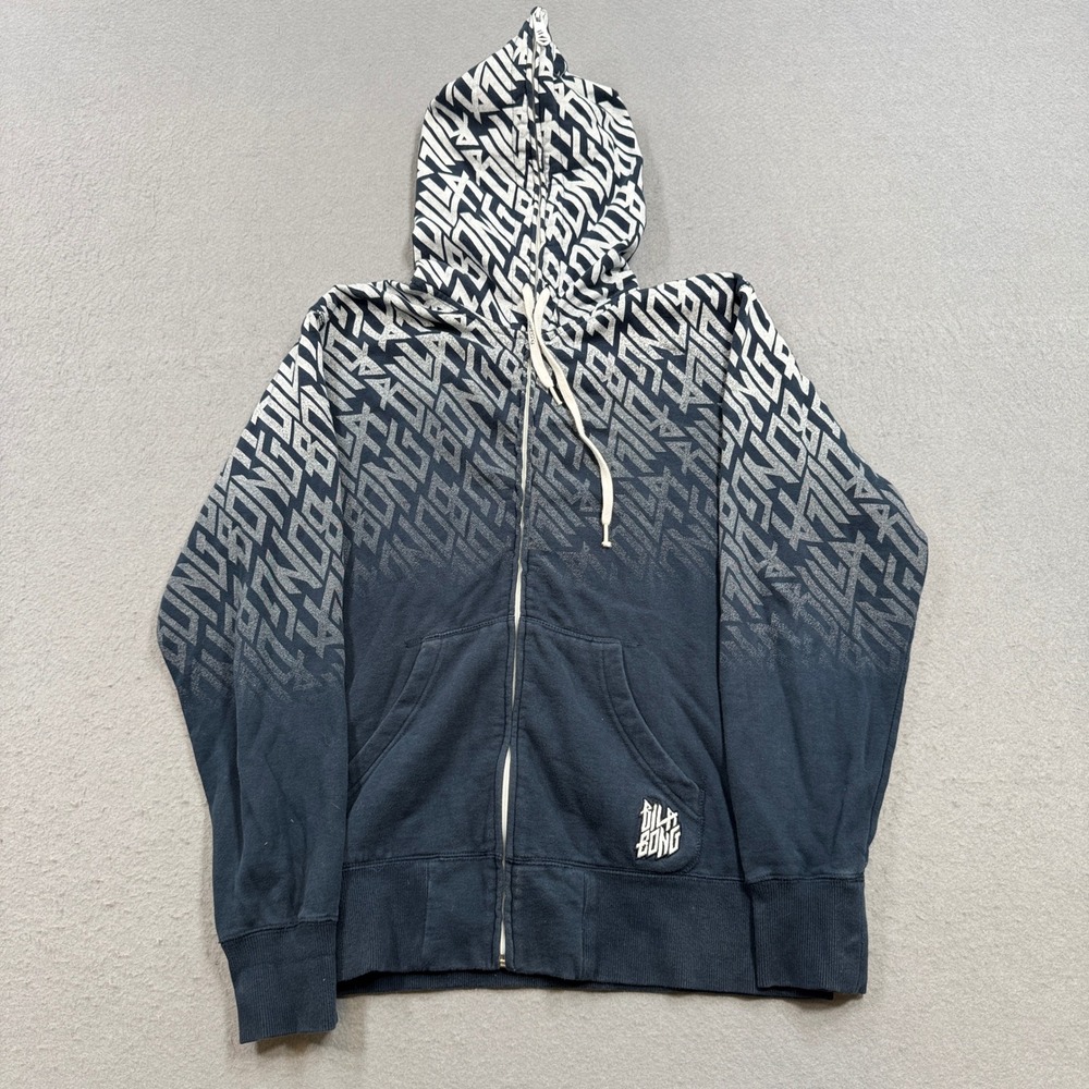Billabong Hoodie Men's Medium Navy Blue Graphic Zip Up Skater Surfer Streetwear